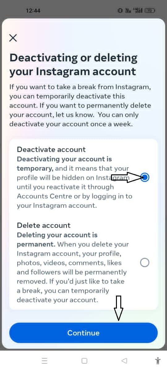 Instagram deactivate Account 