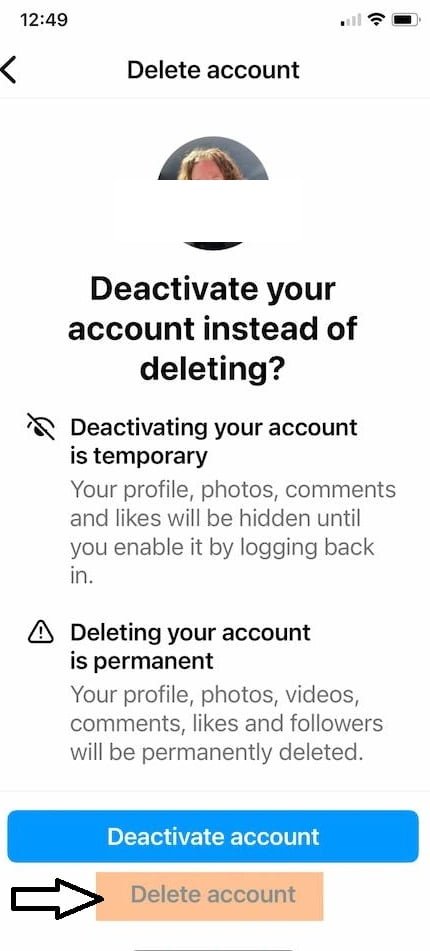 Instagram Account delete kre