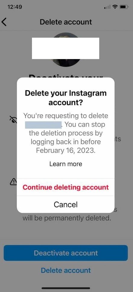 Instagram Account delete 