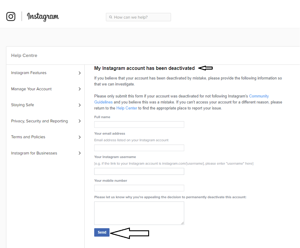 Instagram Account disable kre