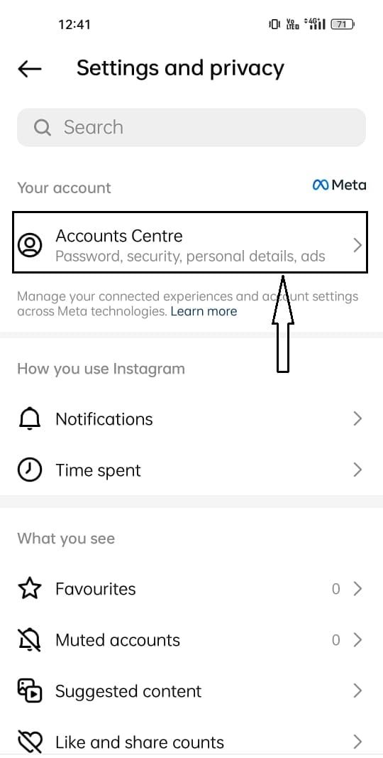 Instagram delete Account center