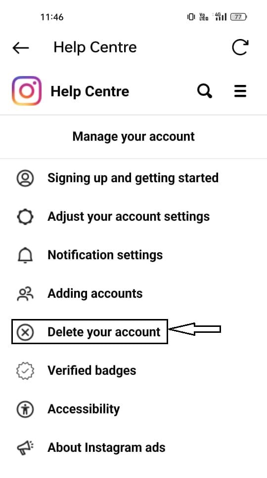 Instagram ka Account kaise delete kre
