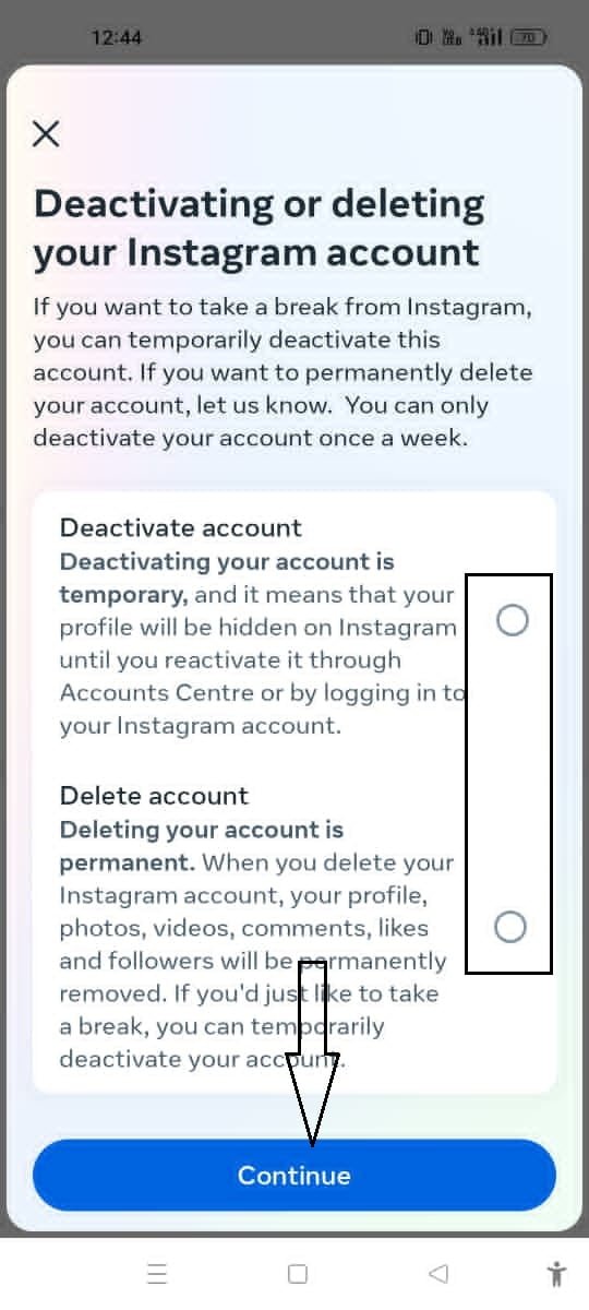 Instagram delete Account