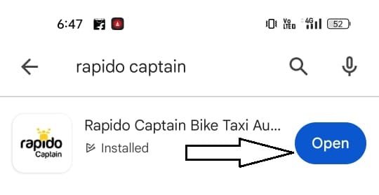 Rapido App open