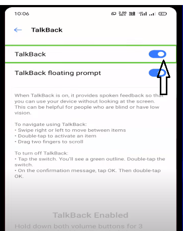 Vivo phone Talkback Off