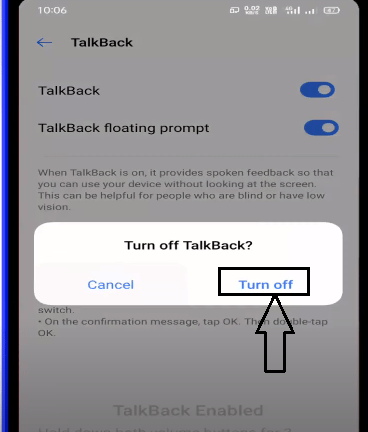 Vivo phone me Talkback Off