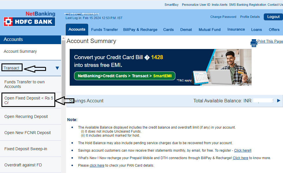 HDFC FD Open account