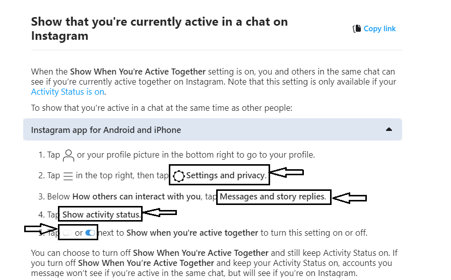 Instagram Active Off help center