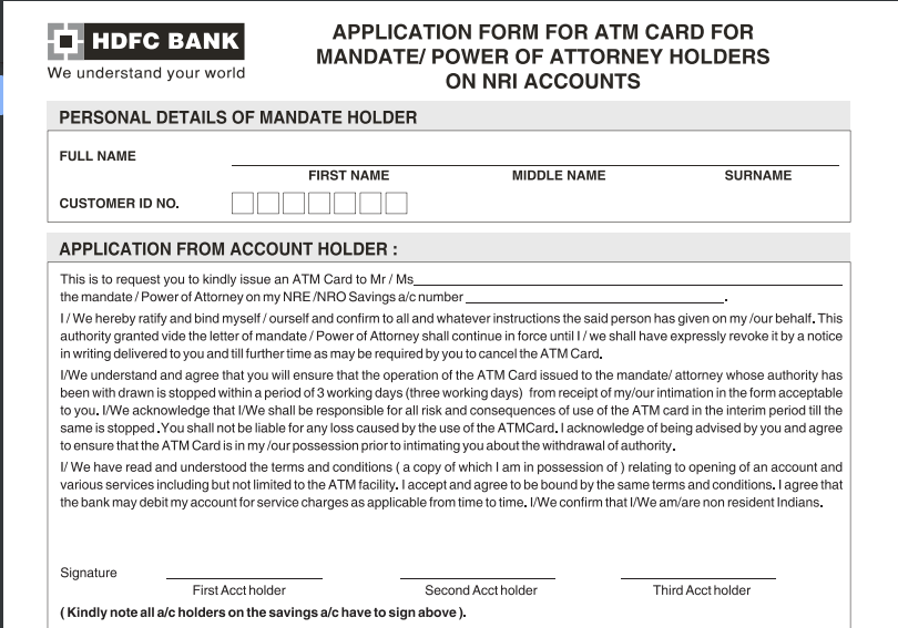 hdfc atm form