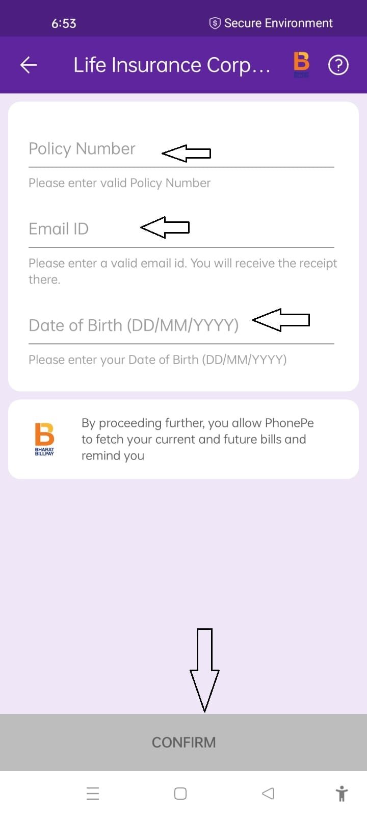 phone pe lic pay confirm