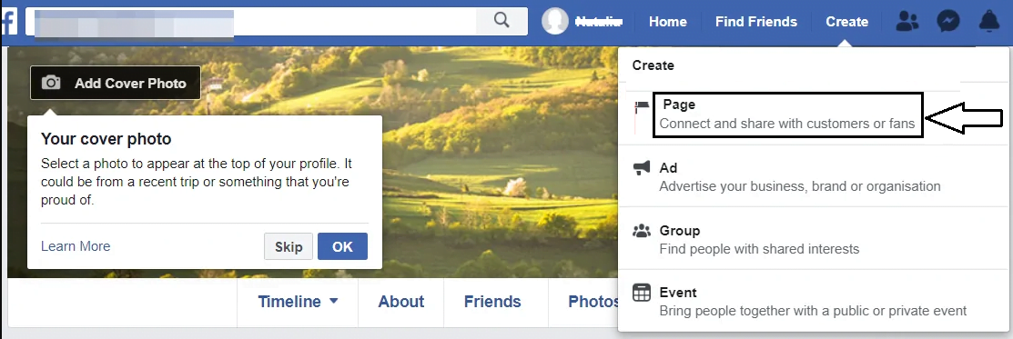 Facebook Create Page