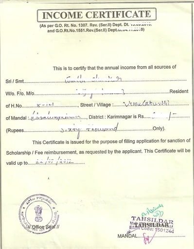 Income Certificate
