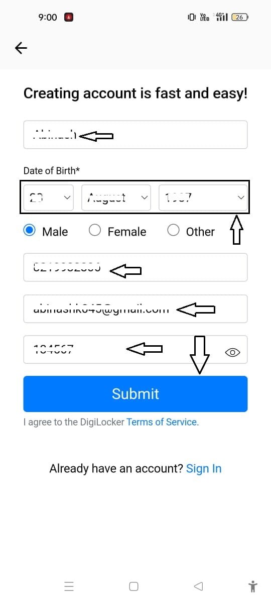 digilocker filling details
