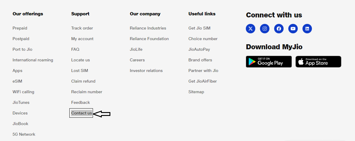 jio Contact us