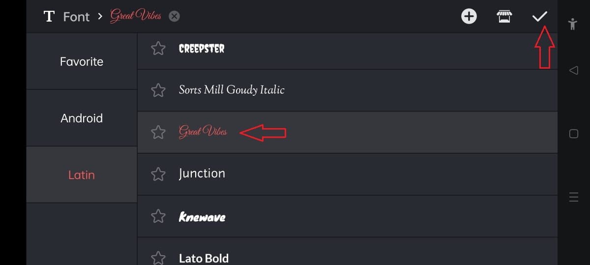 kinemaster font size select