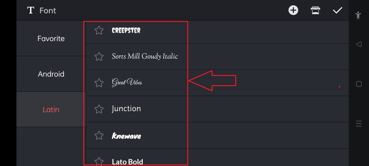 kinemaster font size