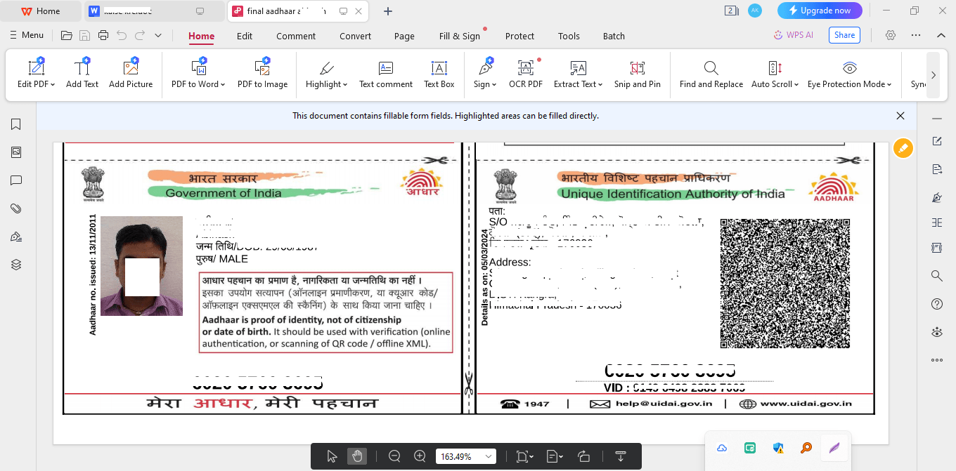 pdf edior crop aadhar