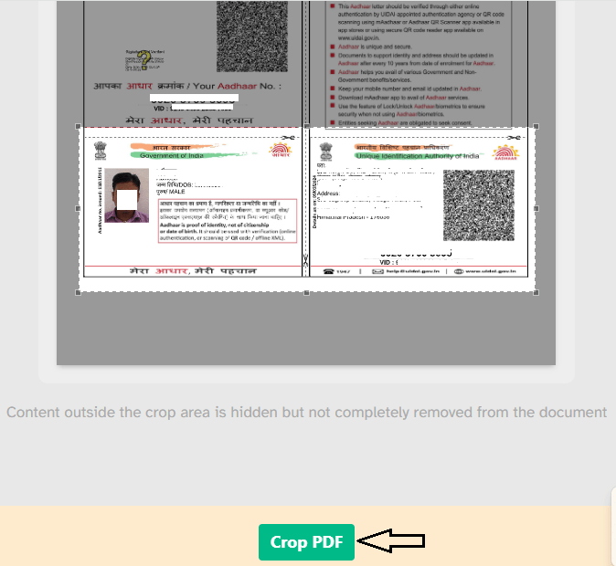 pdf editor aadhar crop