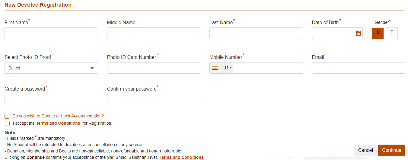 Sai Baba Darshan Registration Form
