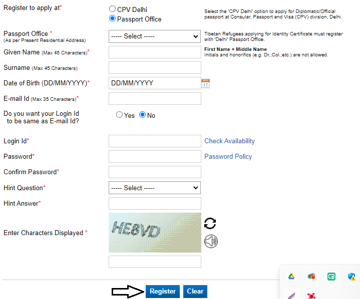 Tatkaal Passport Registration Form