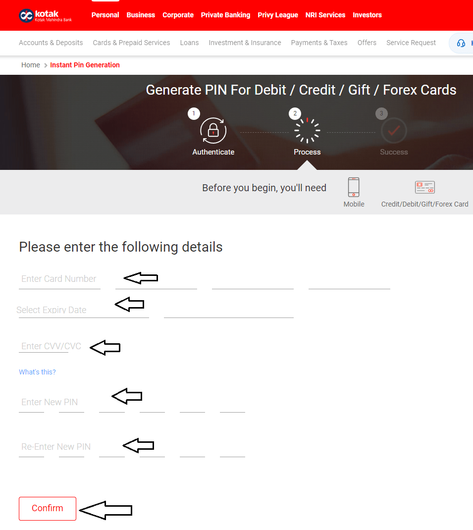 Kotak Debit Card Pin Generate