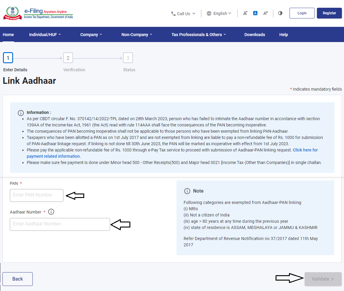 PAN Aadhaar Status Check