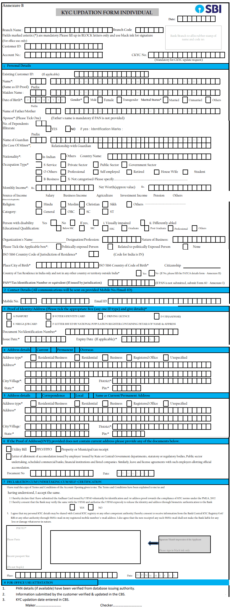 KYC Details Updation Form