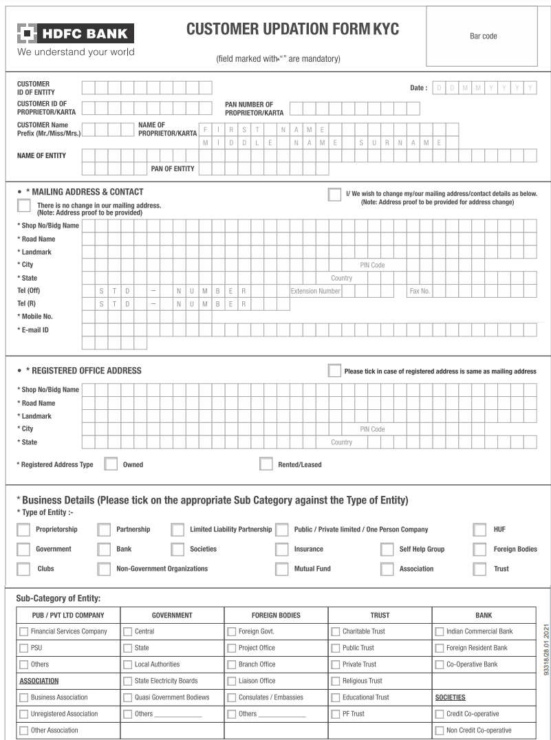 KYC Details Updation Form HDFC