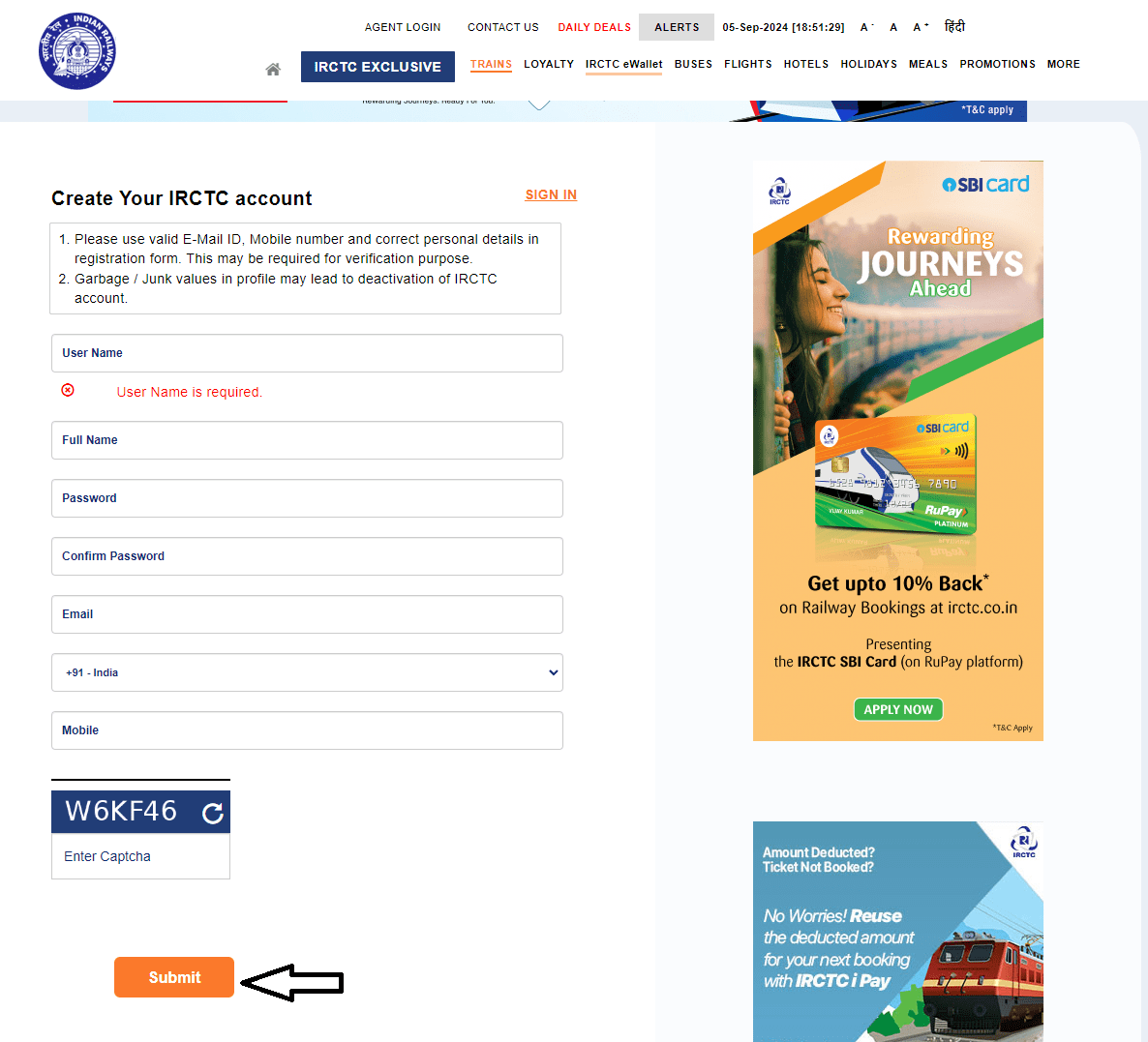 Vande Bharat Train Ticket Registration