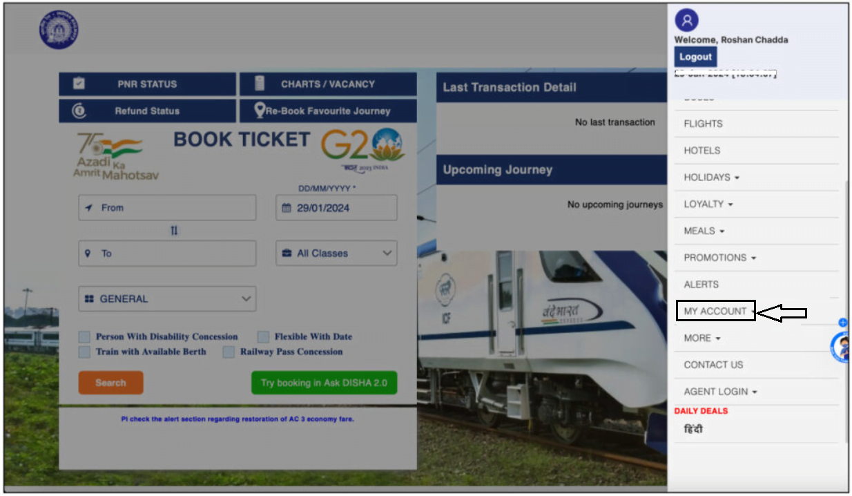 IRCTC Account Login