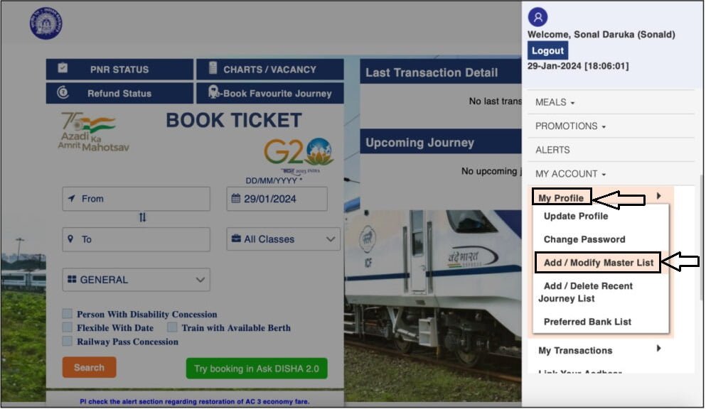 IRCTC Account Aadhaar Link 