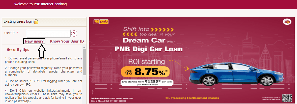 PNB Net Banking New User 