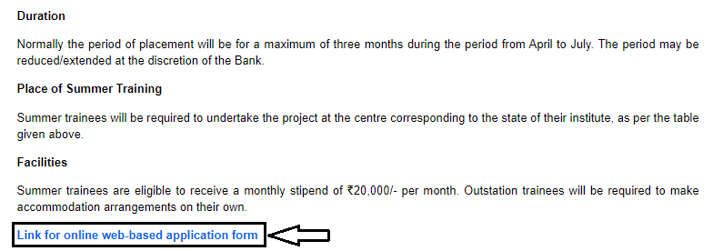 RBI Summer Internship Online
